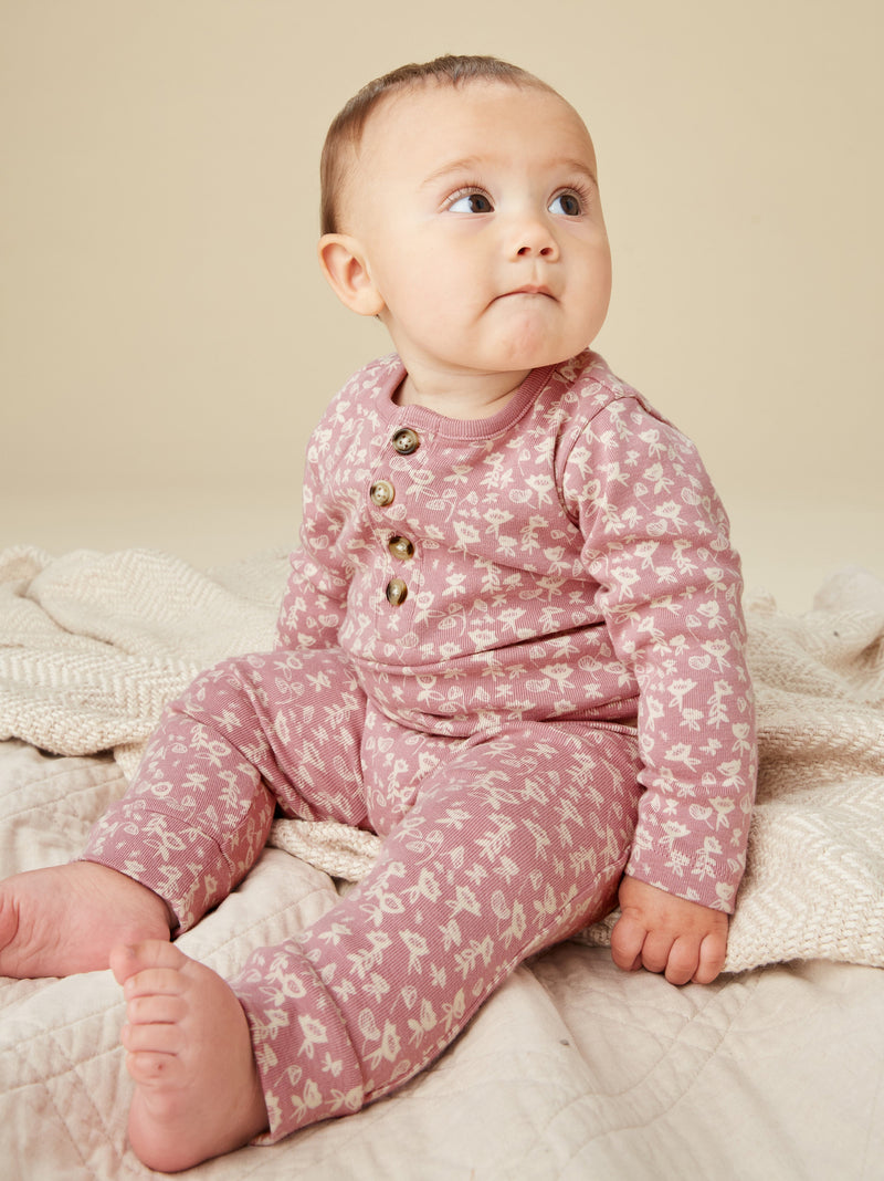 Fold-Over-Waist Baby Pants in Tiny Lotus - View 2