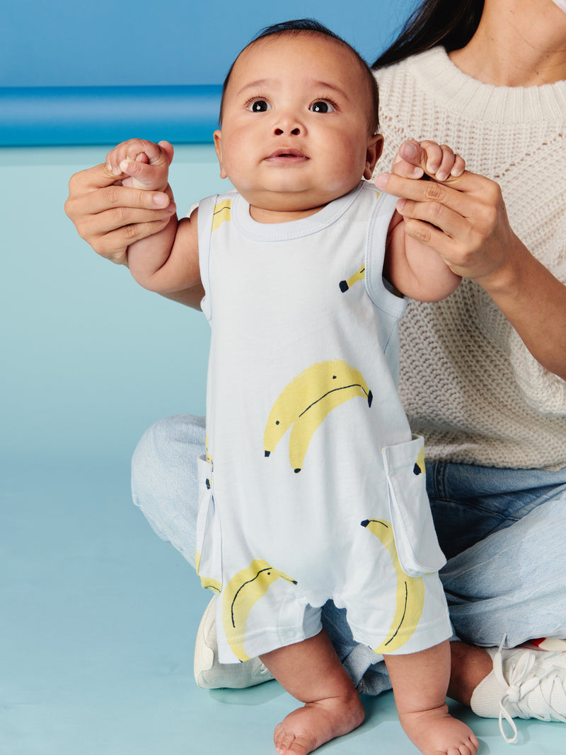Cargo Pocket Tank Baby Romper in Bananarama - View 2