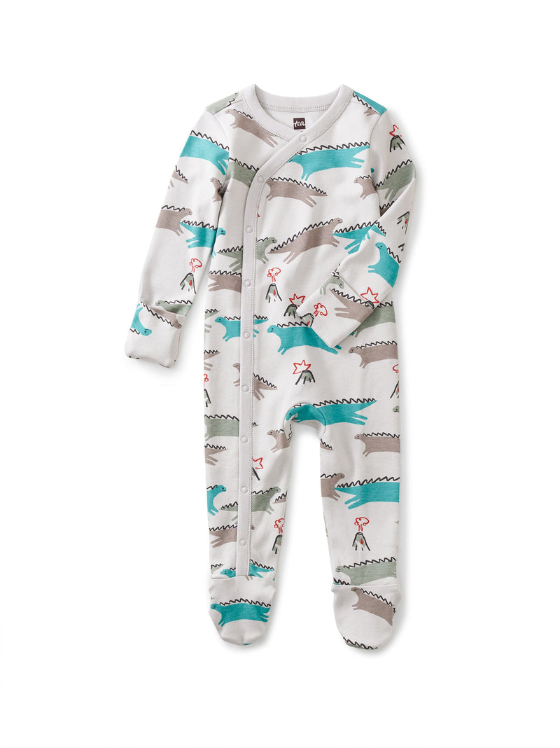 Footed Baby Romper in Dancing Dinosaurs - View 1