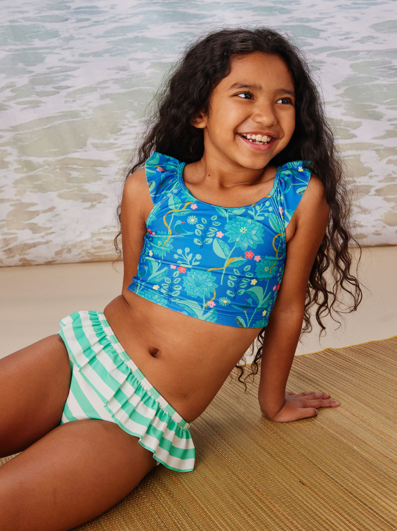 Ruffled Bikini Bottoms in Swim Stripe Inturquesa - View 2