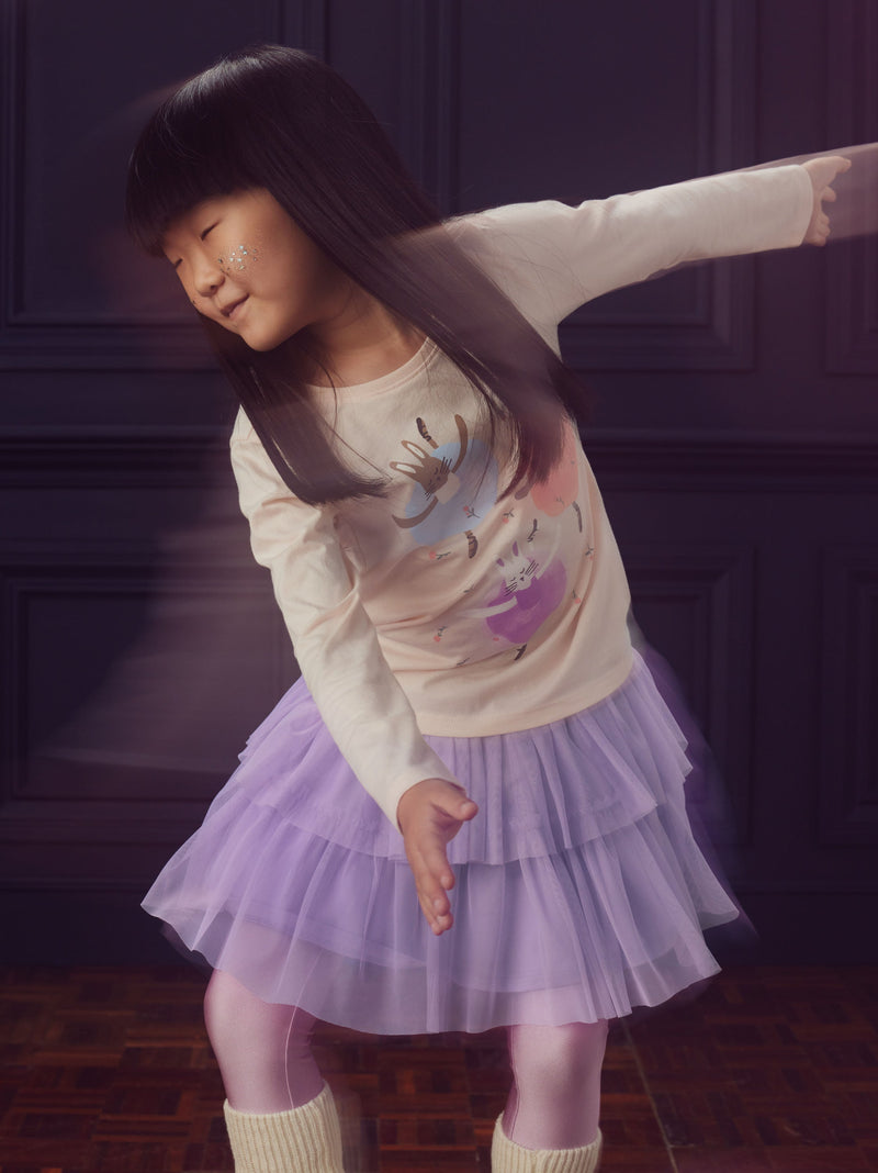 Tiered Tulle Skirt in Sheer Lilac - View 2