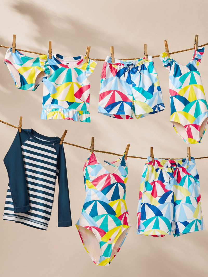 Short Sleeve Baby Swim Set in Beach Umbrellas - View 2