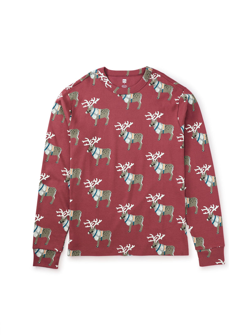 Adult Pajama Top in Swedish Reindeers - View 1