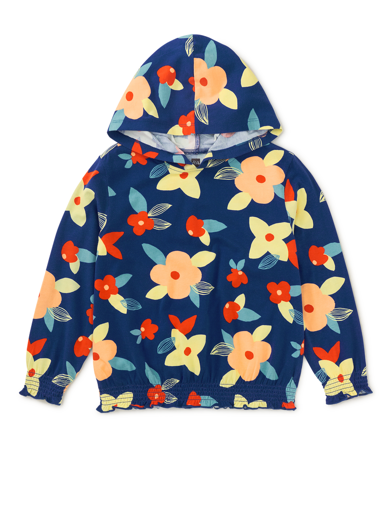 Printed Smocked Hoodie in Turkish Coastal Floral - View 1