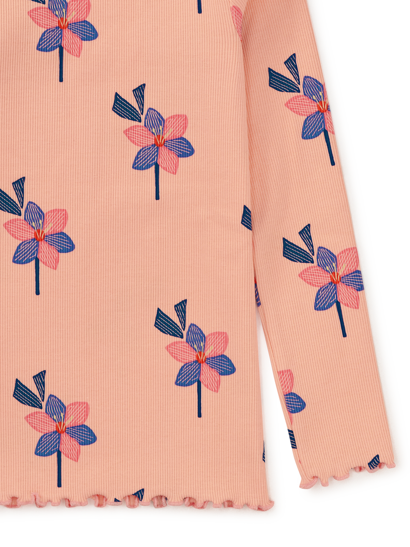 Ribbed Long Sleeve Mockneck in Simple Saffron Floral - View 2