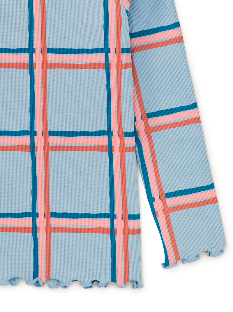 Ribbed Long Sleeve Mockneck in Painted Windowpane Plaid - View 2