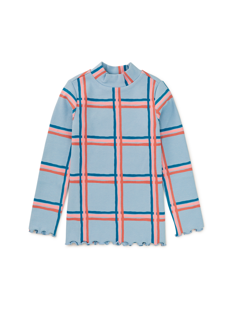 Ribbed Long Sleeve Mockneck in Painted Windowpane Plaid - View 1