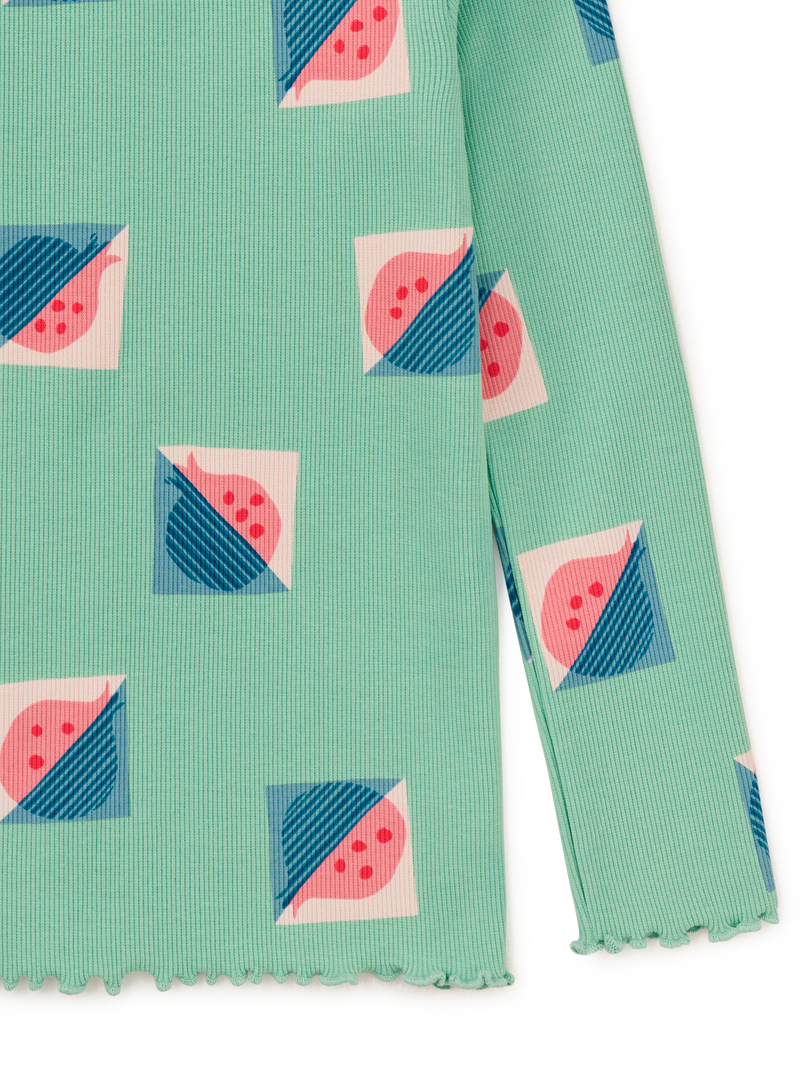 Ribbed Long Sleeve Mockneck in Modern Pomegranate Print - View 2