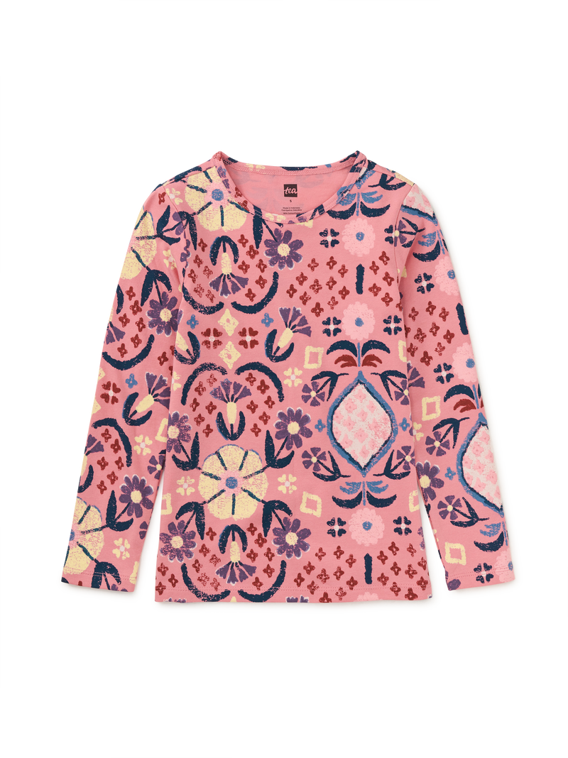 Printed Slim Long Sleeve Top in Hariz Rug Floral In Mauveglow - View 1
