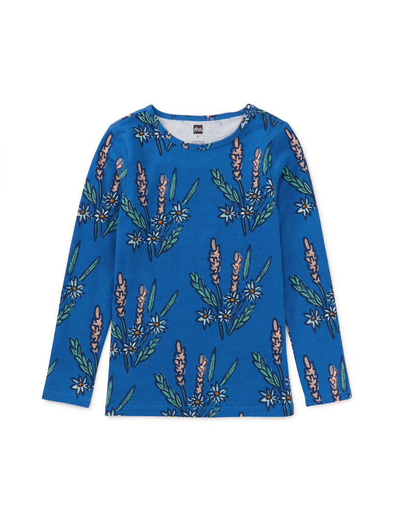 Printed Slim Long Sleeve Top in Vintage Block Print Floral - View 1