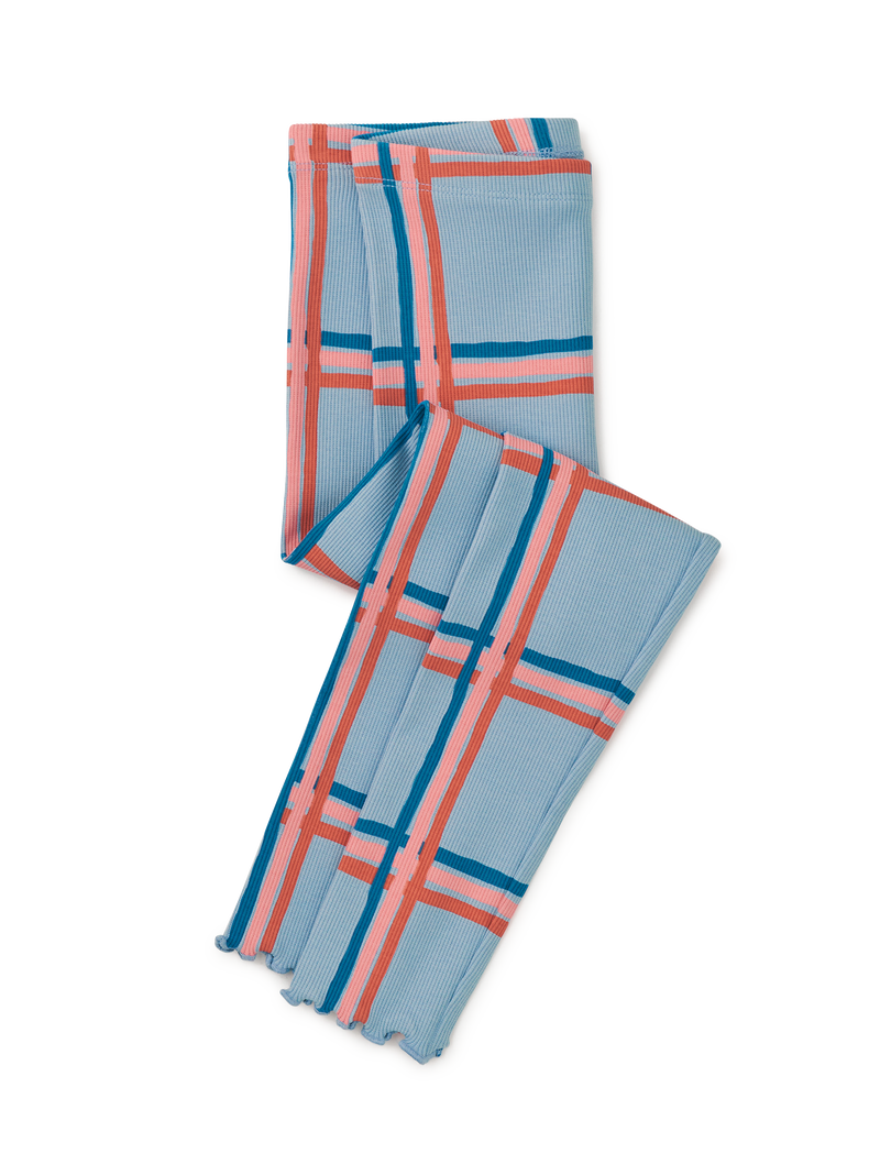 Printed Ribbed Leggings in Painted Windowpane Plaid - View 1
