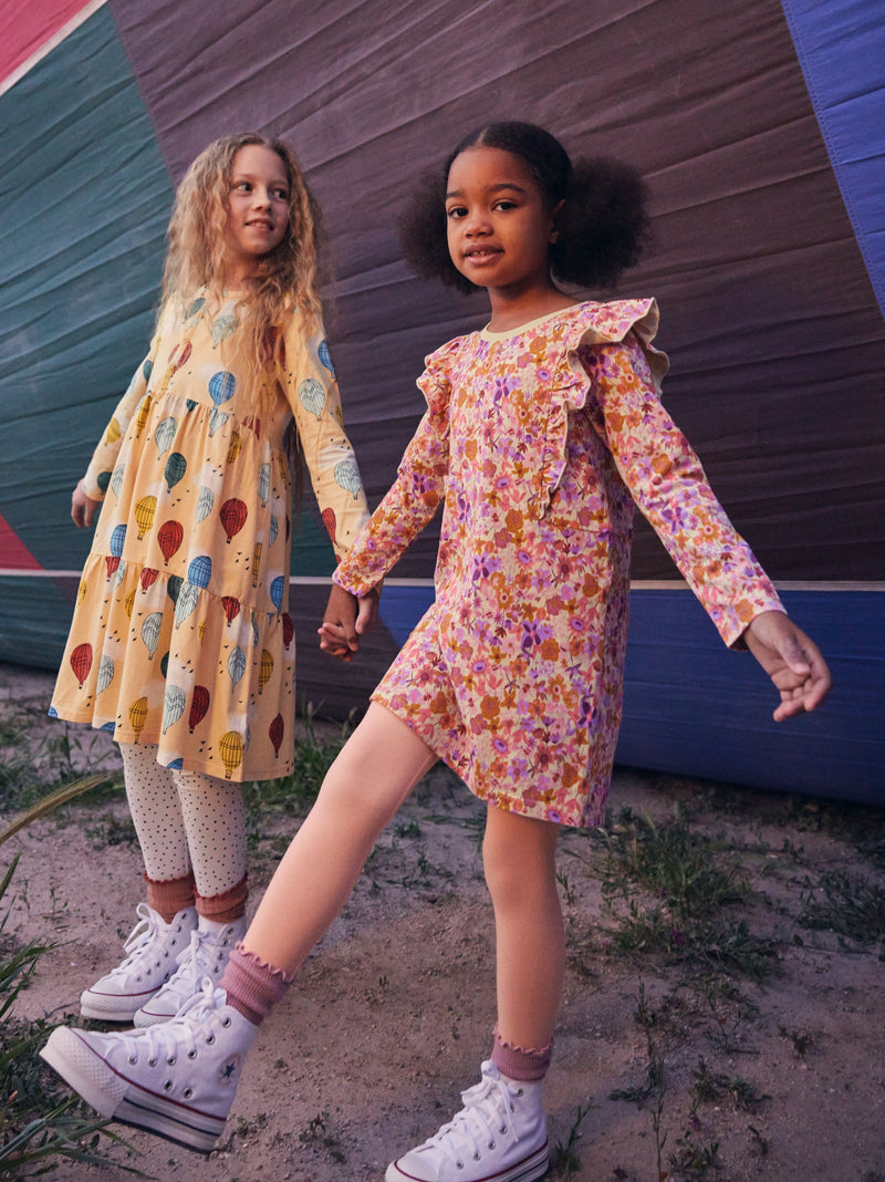 Ruffle Sleeve A-Line Dress in Hand Painted Wildflowers - View 2