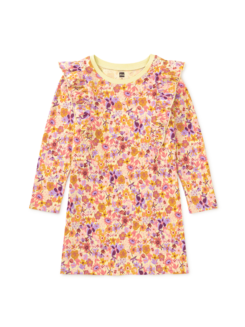 Ruffle Sleeve A-Line Dress in Hand Painted Wildflowers - View 1