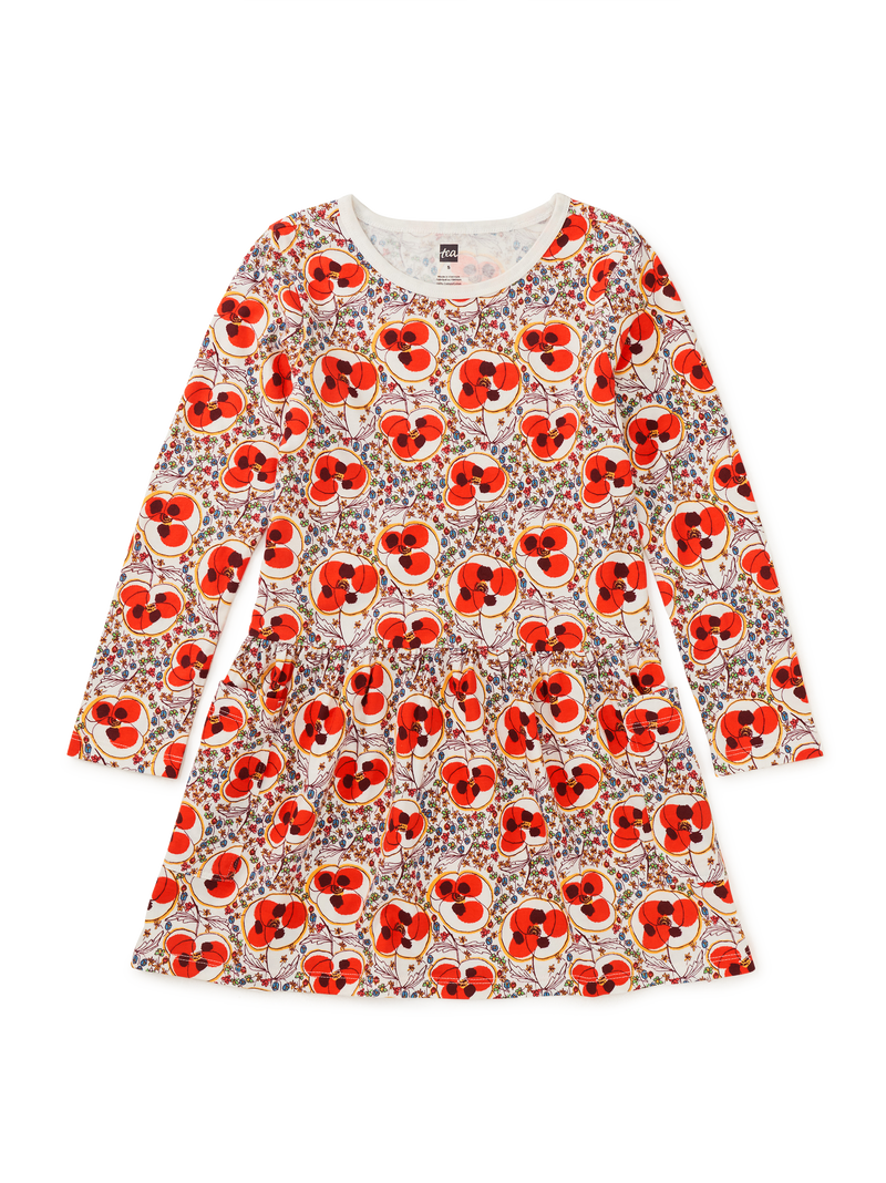 Long Sleeve Pocket Dress in Turkish Tulip Poppy Iznik - View 1