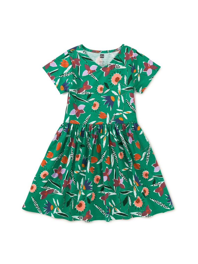 Short Sleeve Wrap Neck Dress in Kilim Tulip - View 1