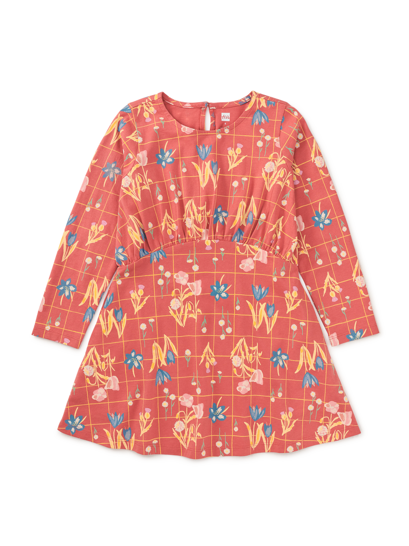 Long Sleeve Curved Waist Dress in Walk In The Park Floral - View 1