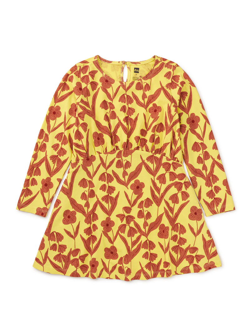 Long Sleeve Curved Waist Dress in Turkish Floral In Lemongrass - View 1