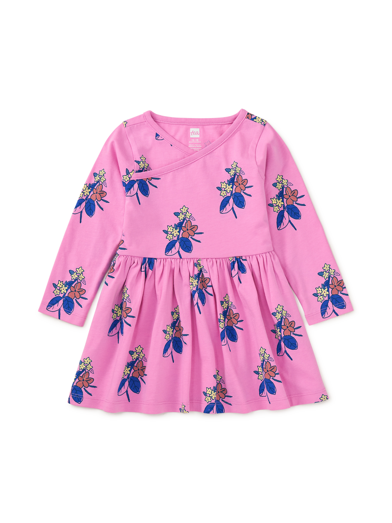 Long Sleeve Wrap Neck Dress in Vintage Block Print Floral - View 2