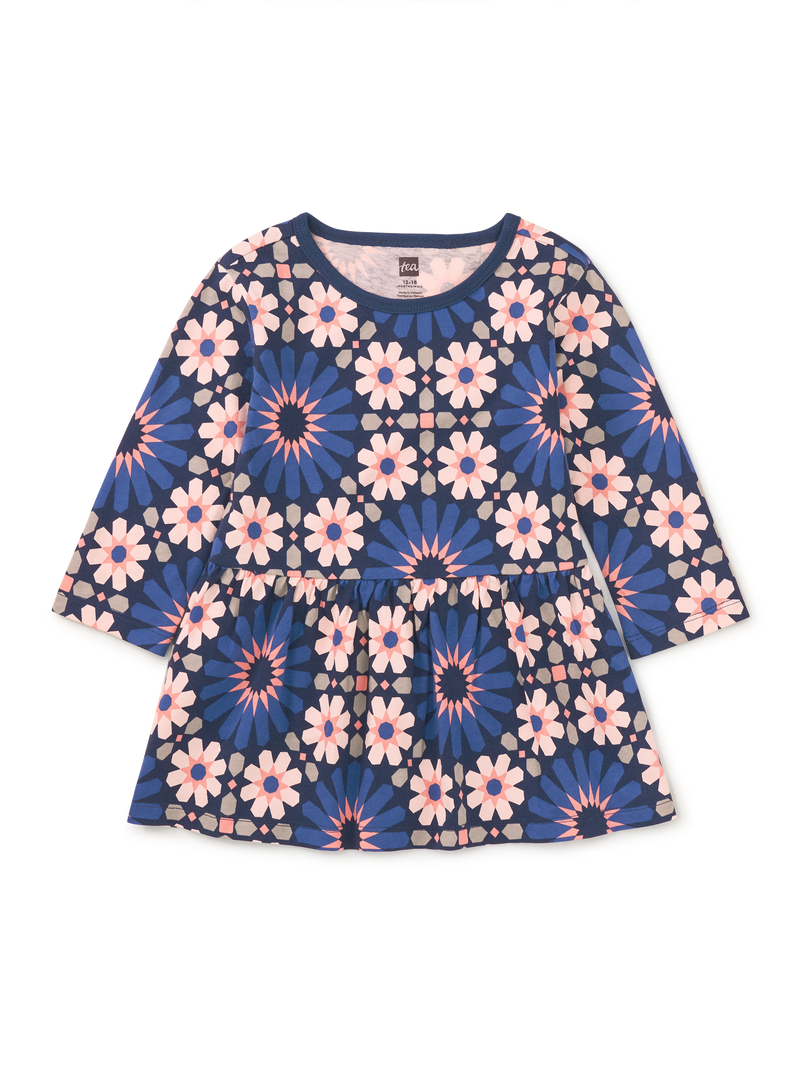 Long Sleeve Skirted Dress in Moroccan Tile - View 2
