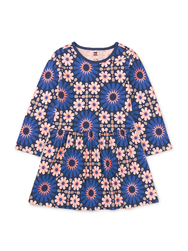 Long Sleeve Skirted Dress in Moroccan Tile - View 1