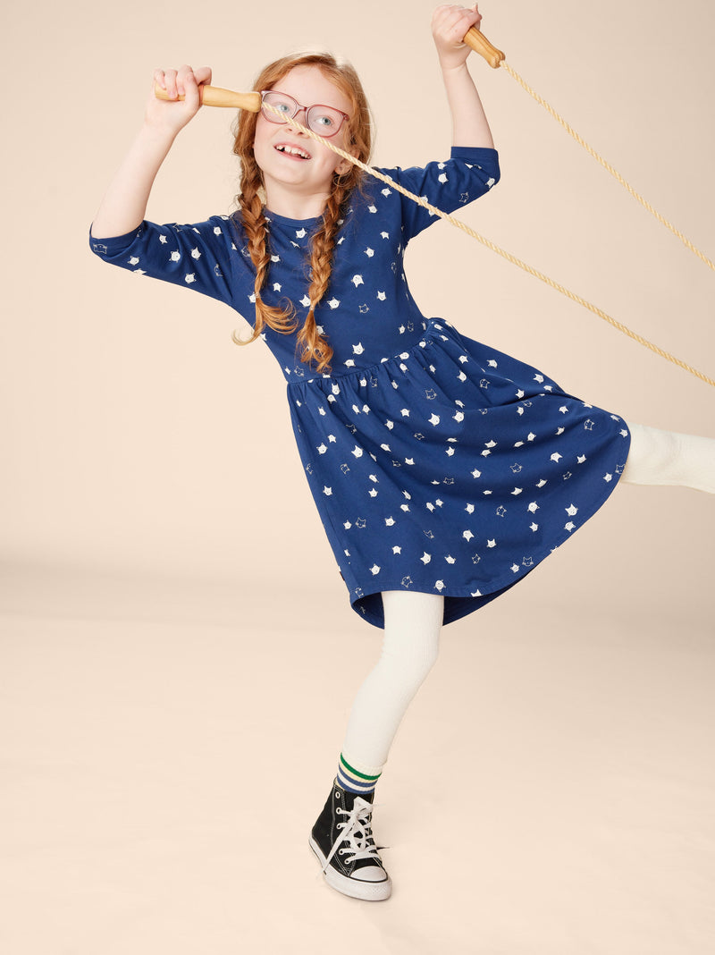 Long Sleeve Midi Dress in Floating Kitties - View 2