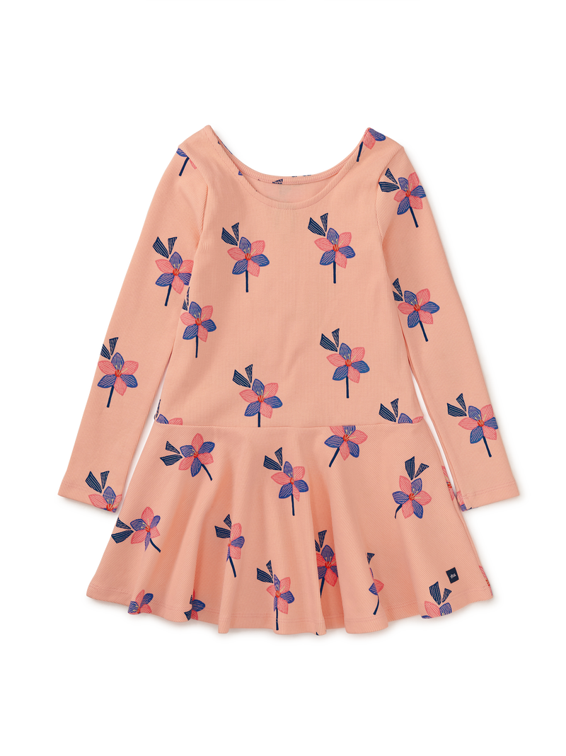 Ribbed Drop Waist Skater Dress in Simple Saffron Floral - View 2
