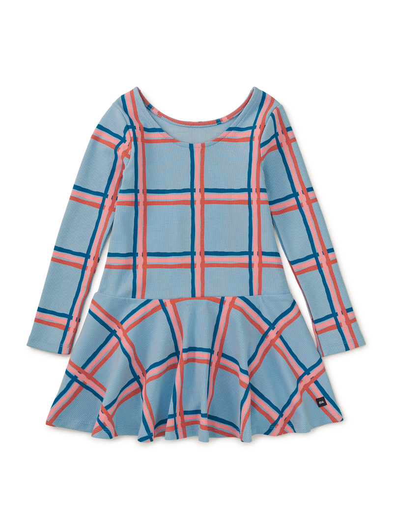 Ribbed Drop Waist Skater Dress in Painted Windowpane Plaid - View 2