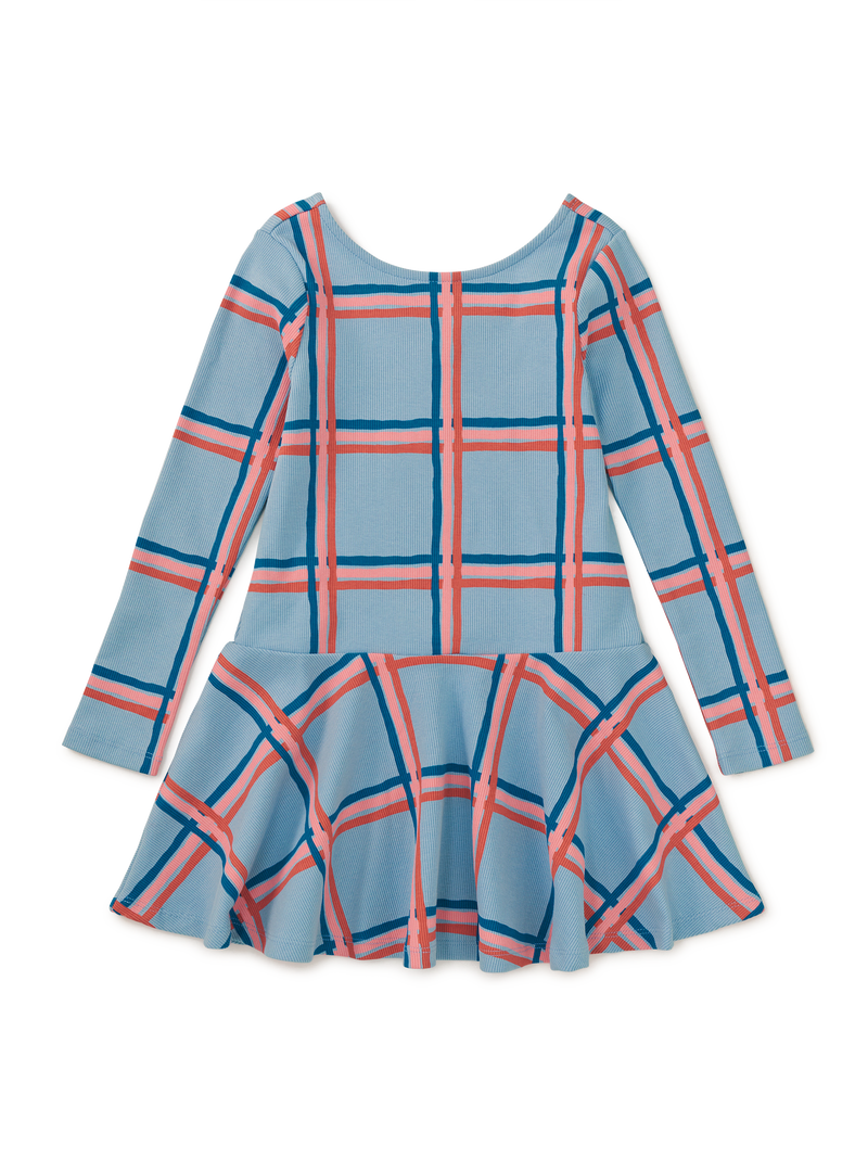 Ribbed Drop Waist Skater Dress in Painted Windowpane Plaid - View 1