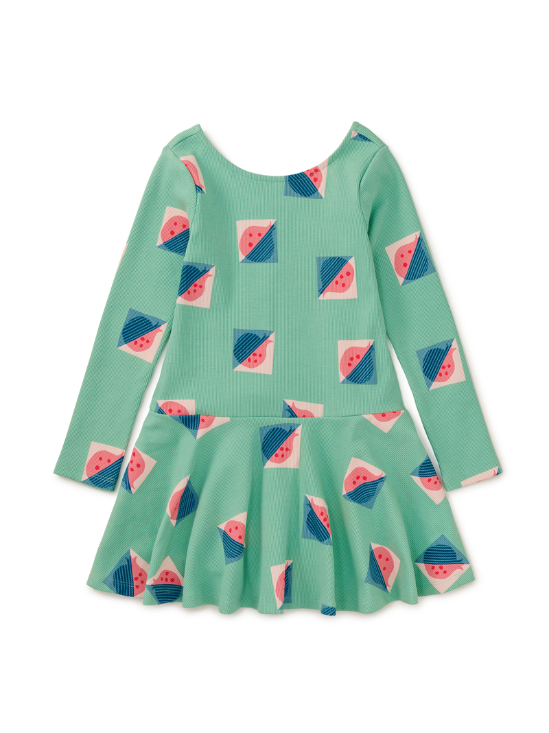 Ribbed Drop Waist Skater Dress in Modern Pomegranate Print - View 1