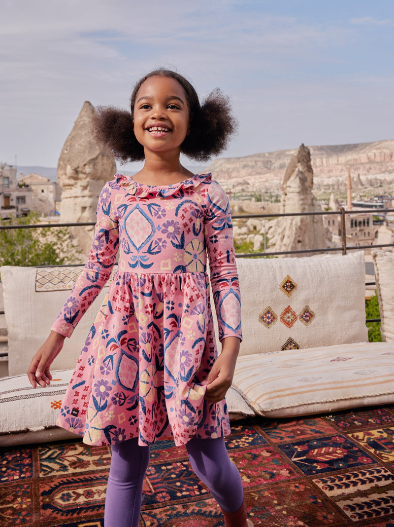 Ruffle Collar Ballet Dress in Hariz Rug Floral In Mauveglow - View 2