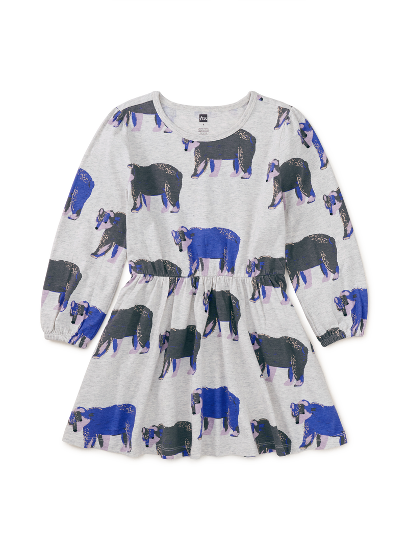 Blouson Sleeve Pocket Dress in Bushy Bear In Heather Gray - View 1