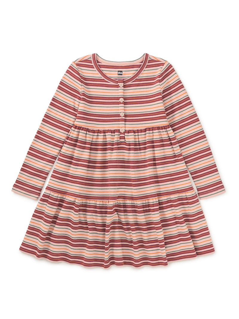 Long Sleeve Tiered Henley Dres in Cameo Pink - View 1