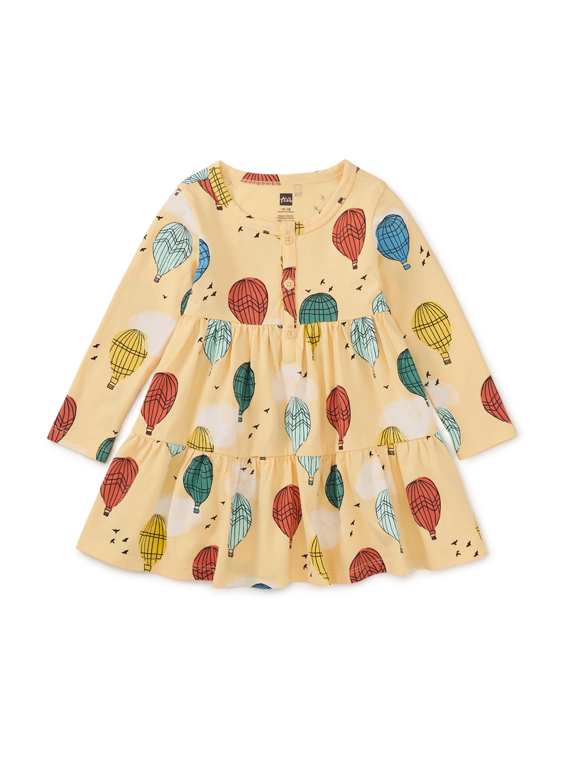 Long Sleeve Tiered Henley Dres in Cappadocia Hot Air Balloons - View 2