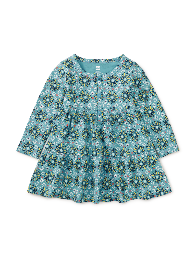 Long Sleeve Tiered Henley Dres in Painted Iznik Tile Floral - View 2