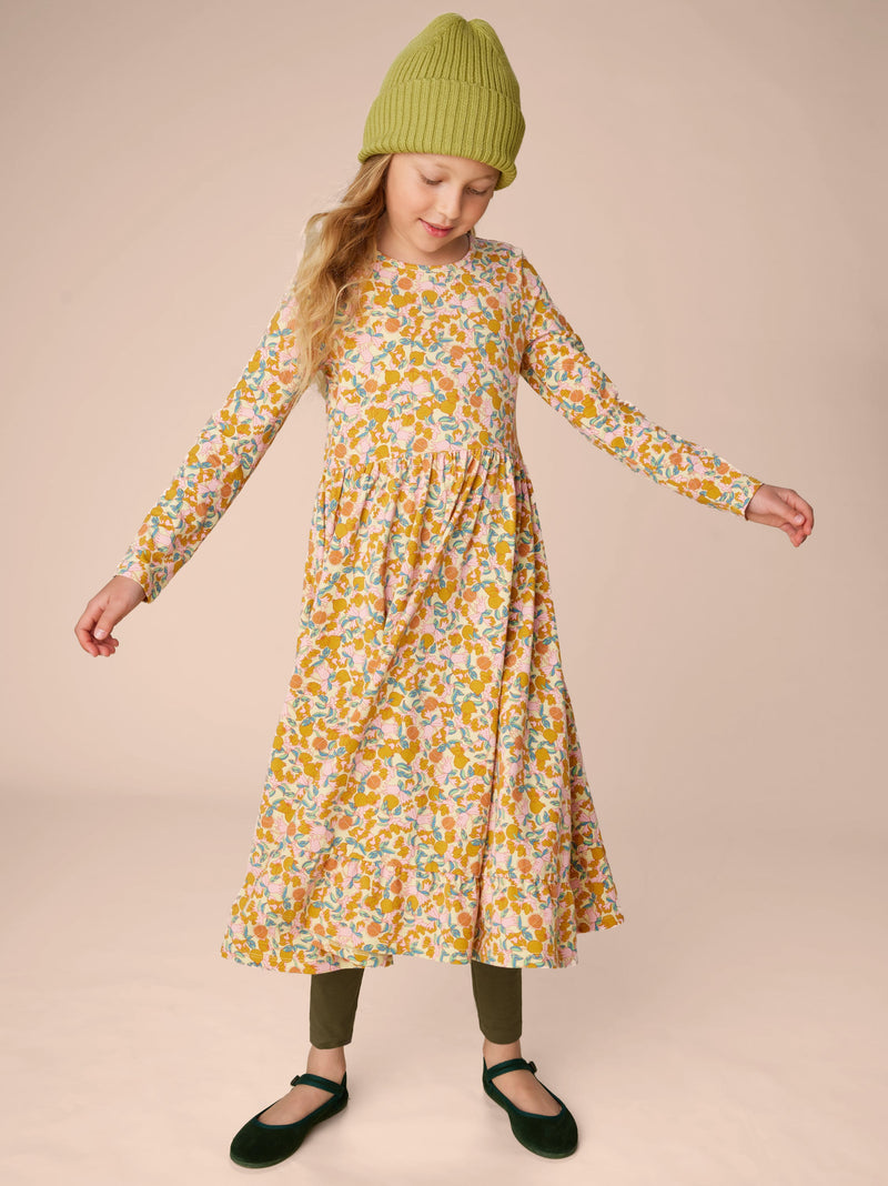 Ruffle Hem Maxi Dress in Royal Pomegranate Floral - View 2