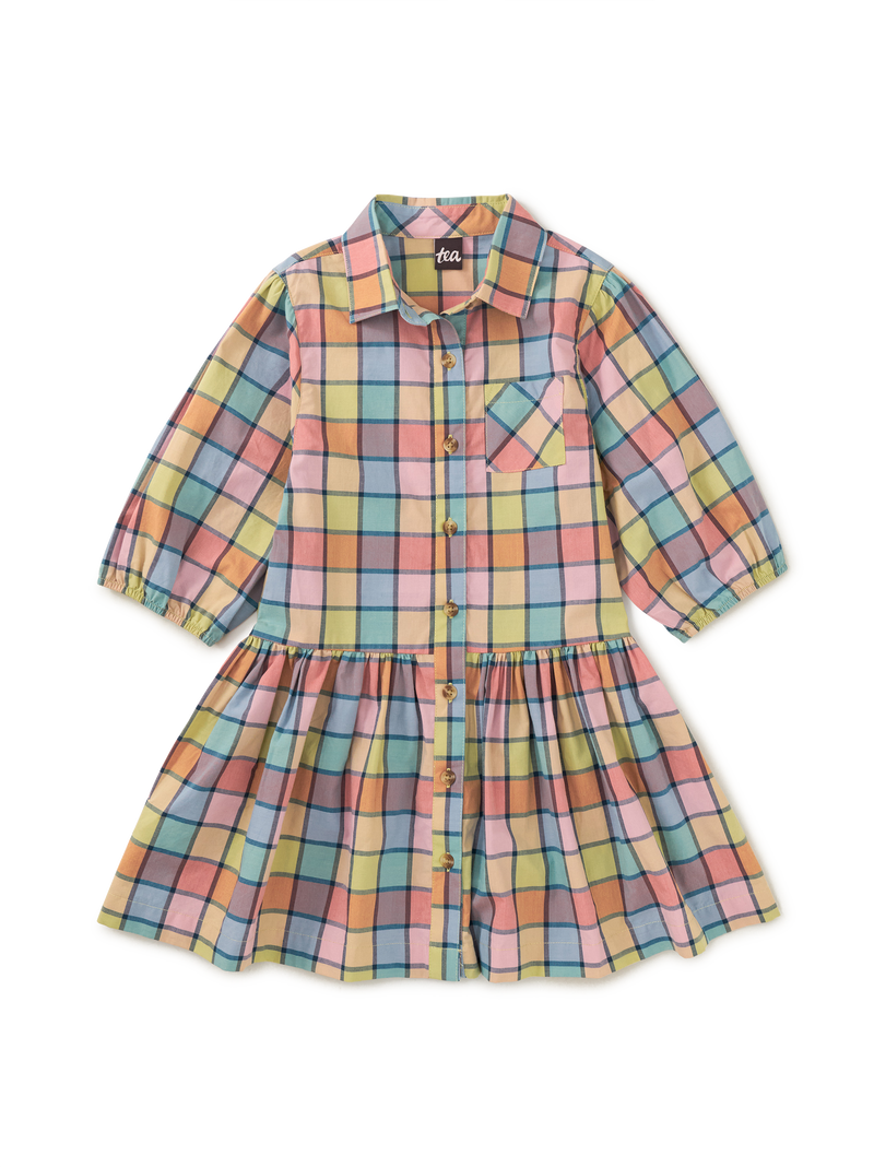 Collared Blouson Sleeve Dress in Van Lake Plaid - View 1