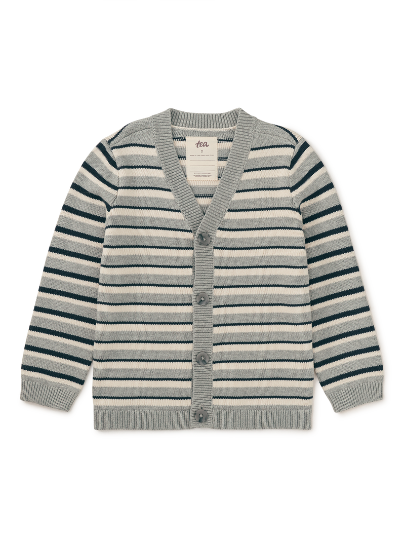 Striped Sweater Cardigan in Birch And Indigo Stripe - View 1