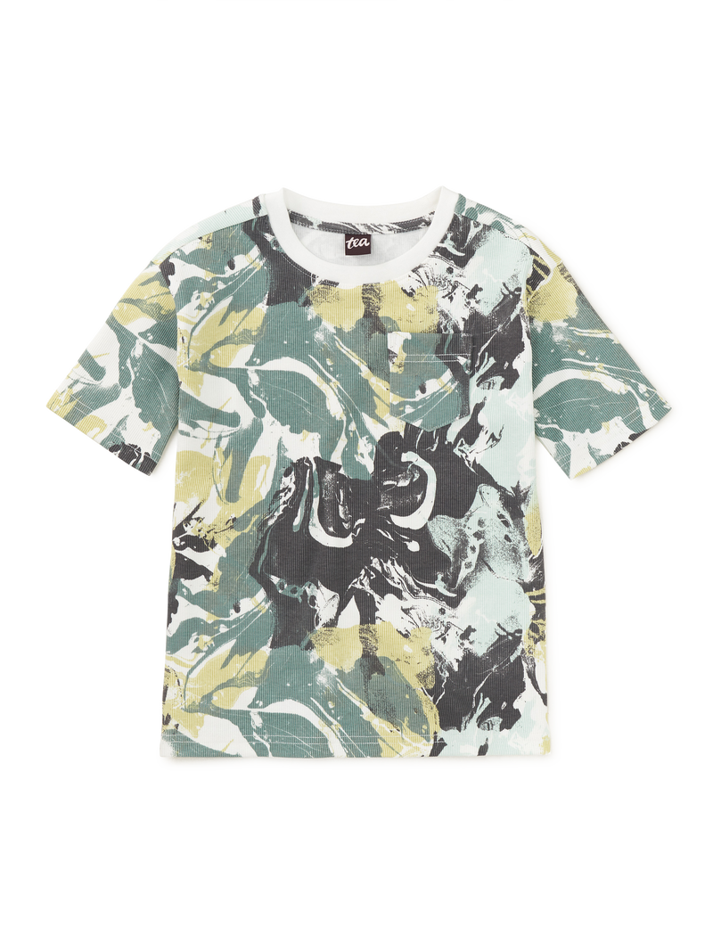 Printed Ribbed Easy Fit Tee in Marvelous Marble - View 1