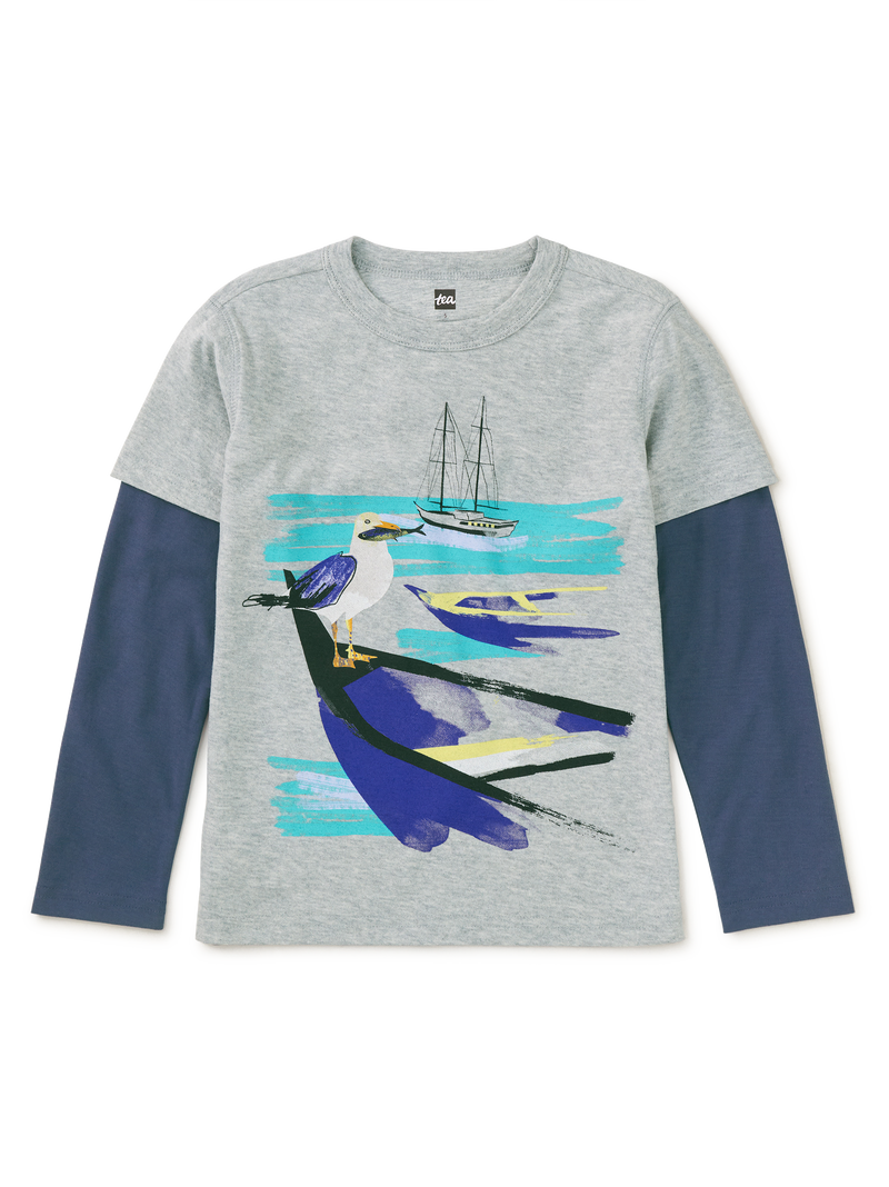 Seagull Snack Layered Tee in Med Heather Grey - View 1