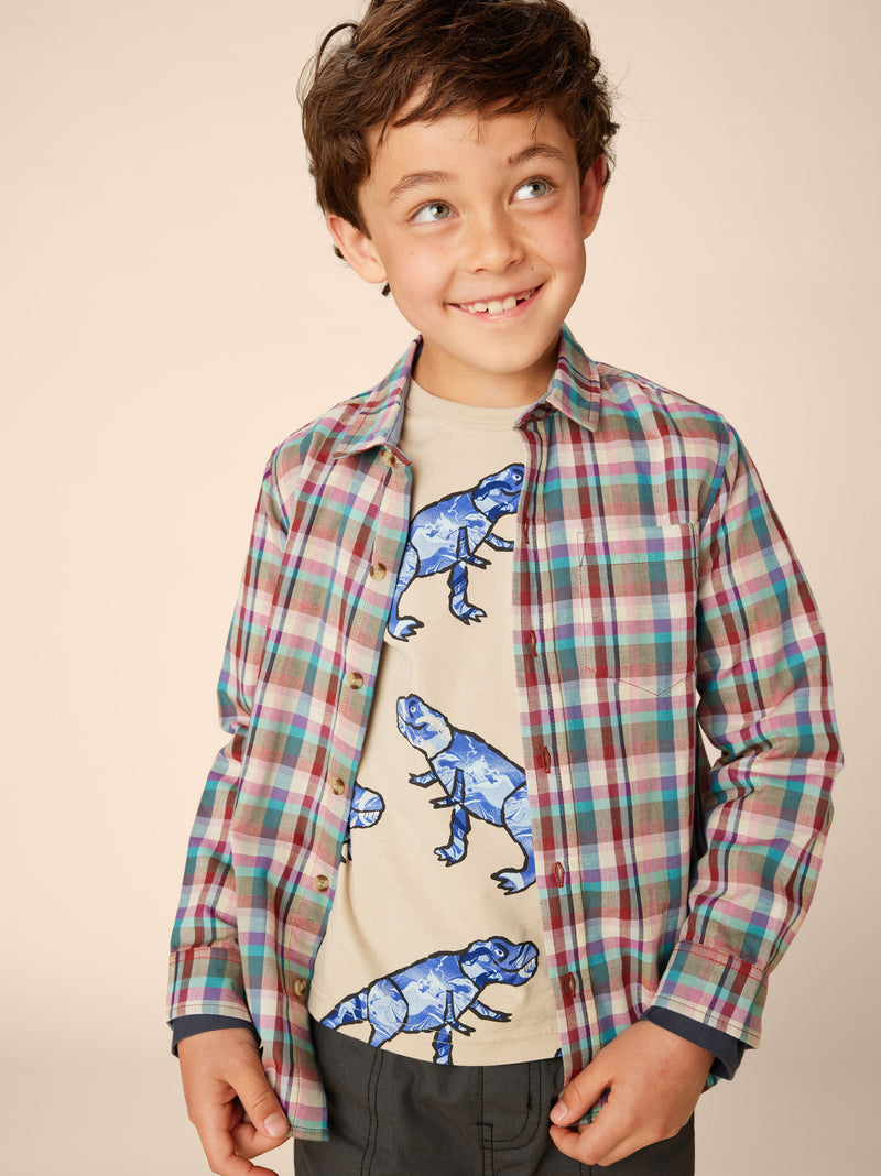 Printed Layered Sleeve Tee in T-Rex In Marble - View 2