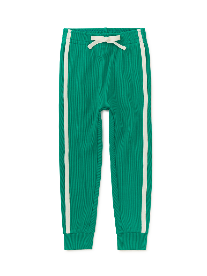 Side Tape Ribbed Joggers in Viridis - View 1