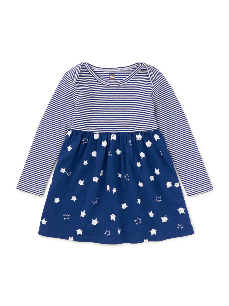 Print Mix Skirted Baby Dress in Floating Kitties - View 1