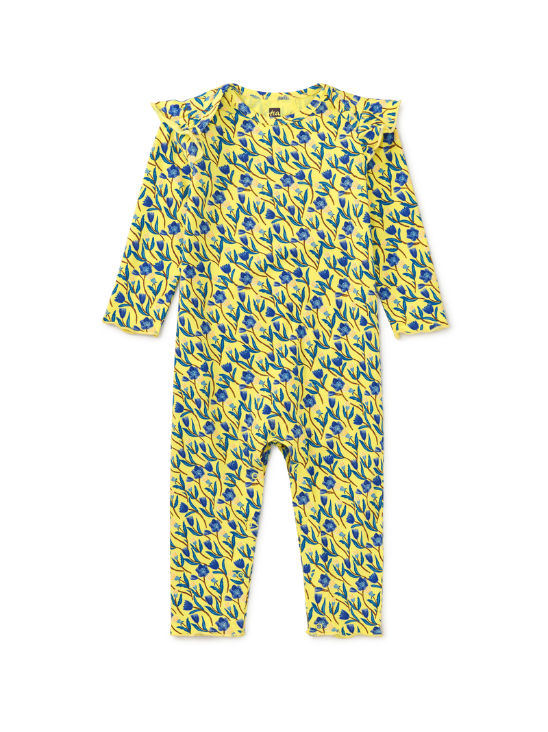 Ruffle Shoulder Baby Romper in Iznik Floral - View 1