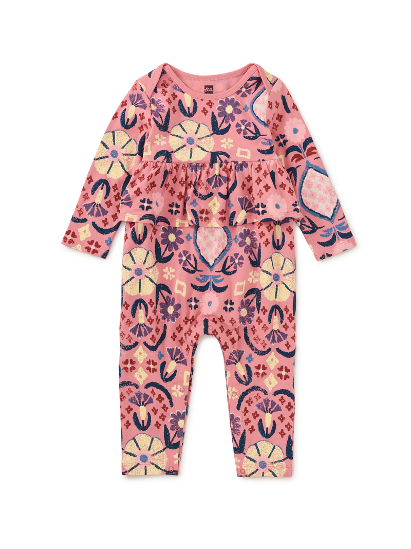 Pretty Peplum Baby Romper in Hariz Rug Floral In Mauveglow - View 1