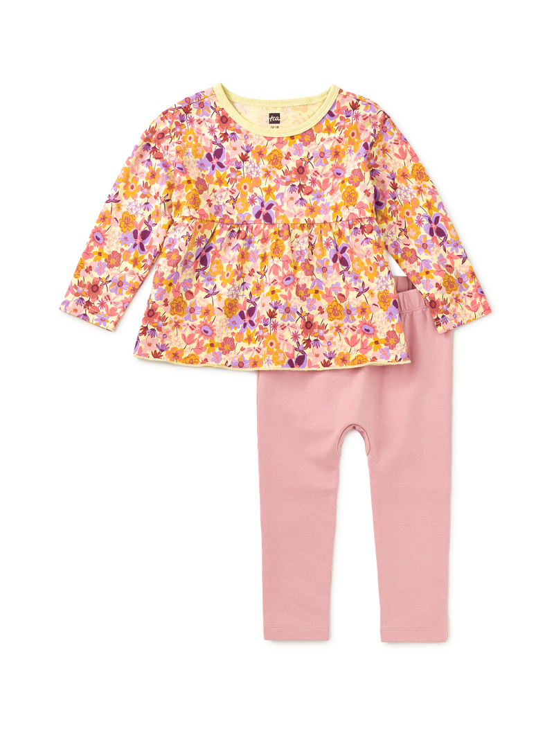 Peplum Top And Pants Baby Set in Hand Painted Wildflowers - View 1