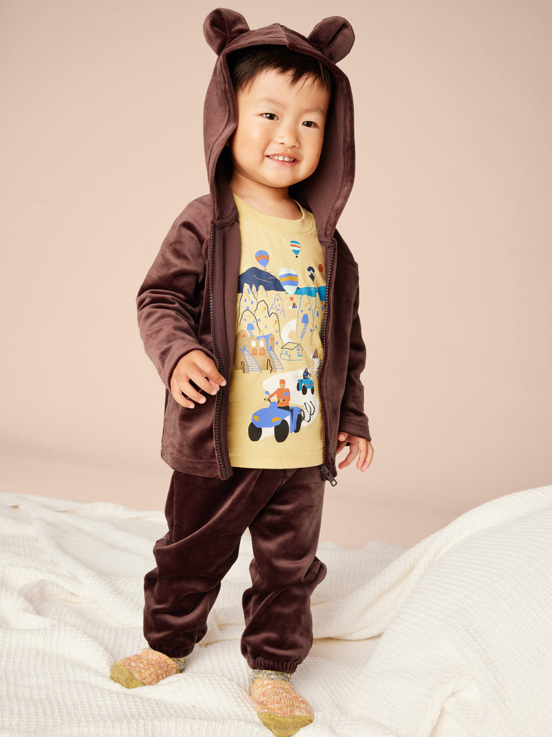 Easy Fit Velour Baby Joggers in Chocolate - View 2