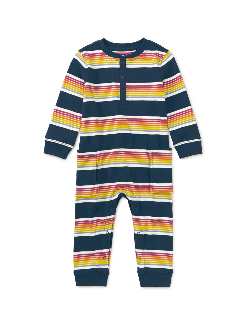 Henley Baby Romper in Whale Blue - View 1