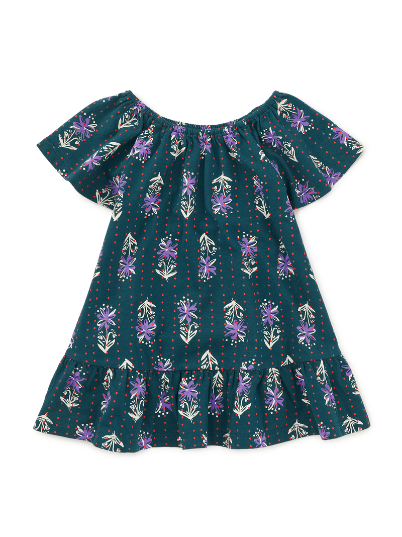 Flutter Sleeve Drop Skirt Dres in Caper Floral Blockprint - View 2