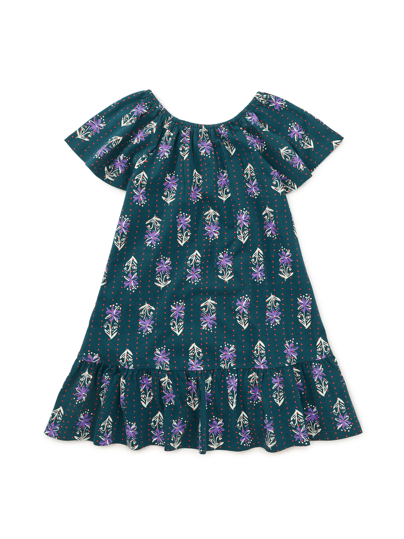 Flutter Sleeve Drop Skirt Dres in Caper Floral Blockprint - View 1