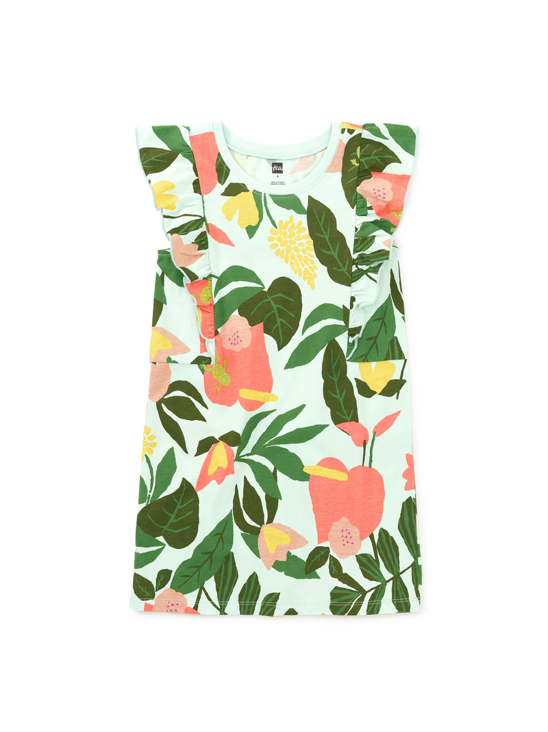 Sleeveless Ruffle A-Line Dress in Tropical Floral - View 1
